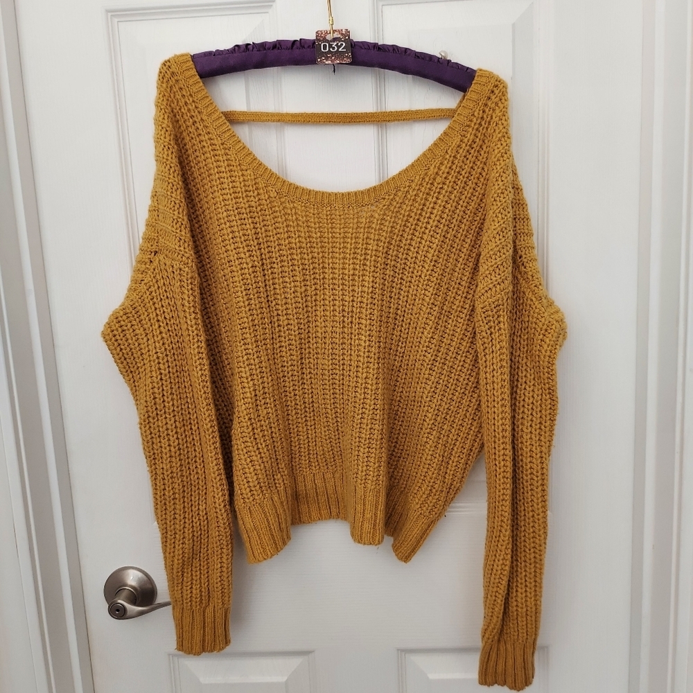 Yes Lola  Yellow Cross Back Knit Cropped Sweater Medium